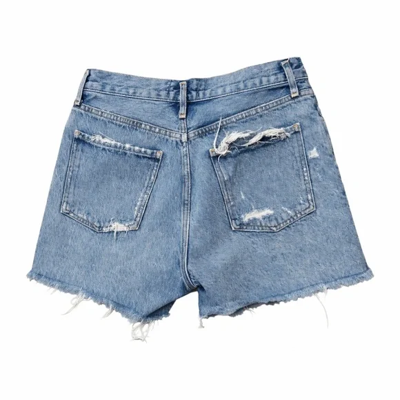 Agolde Light Blue Distressed Denim Women’s Shorts - Picture 3 of 4
